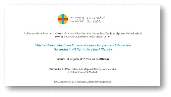 Invitacion Master de Secundaria. XII Edición ¡Nos graduamos!