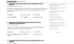 Master El Máster Universitario en Formación para Profesor de ESO y Bachillerato de la USPCEU en el Ranking de los 250 mejores Másteres de España